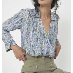 Anthropologie Pilcro Tisha Surplice Wrap Blouse Long Sleeve High Low Size Large